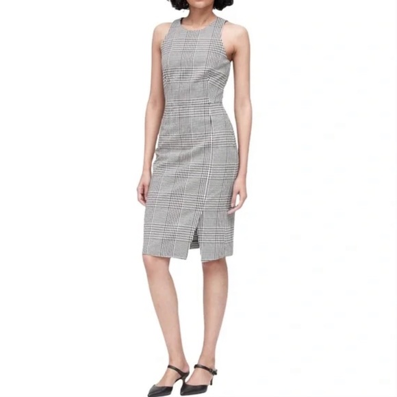 Banana Republic Plaid Bi-Stretch Racer Neck Sheath Dress Size 0 - Picture 3 of 7